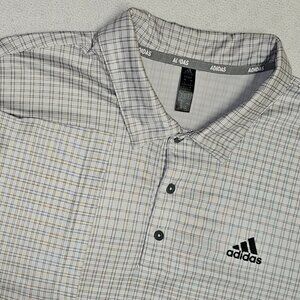 Adidas Golf Men's Large Ultimate365 White Gray Plaid Performance Polo Shirt